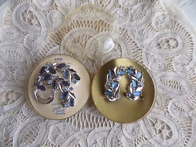 Vintage Sarah Coventry Demi Parure  Blue Champagne  Brooch&Ear Clip Original Box • $60