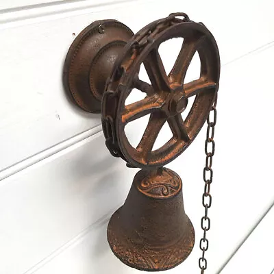 Rustic Cast Iron Vintage Industrial Style Chain And Wheel Door Bell • $67.80