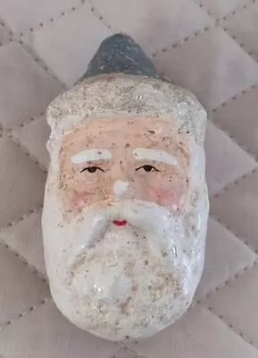 Vintage Santa Head Christmas  Ornament Chalkware? Glitter Teena Flanner AS IS • $7.99