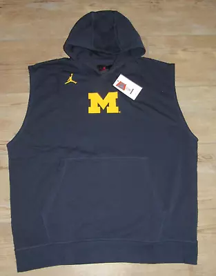 Jordan Michigan Wolverines Football Blue Sleeveless Hoodie Sweatshirt Men's XL • $50.99