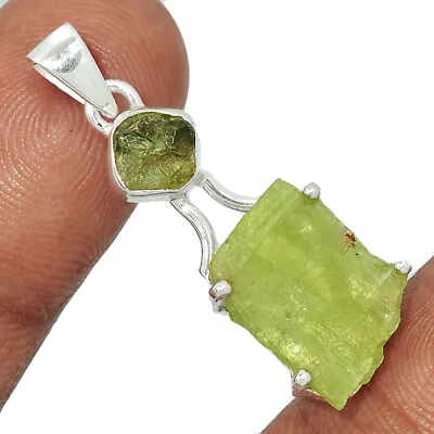 Natural Green Kyanite Rough & Moldavite 925 Silver Pendant YS2 CP24336 • $31.99