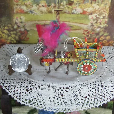 Vtg TINY LITHO HORSE CARRIAGE CART Miniature Dollhouse Toy Wagon Souvenir Italy • $95