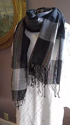 Women's Large Scarf Light Weight 100% Viscose Black Multi Color  70  L X 27  W • $14.07