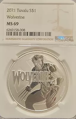 2021 X Men's Wolverine Marvel Comics Tuvalu 1 Troy Oz .999 Silver Coin NGC MS69 • $152.52