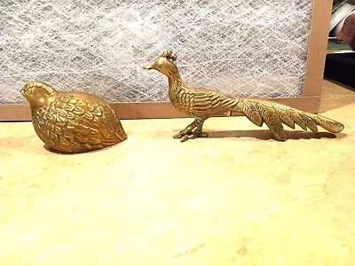 2 Vintage Solid Brass L Figurines Statues Sculptures-Peacock -Quail • $15.99