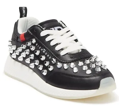 $99.99 • Buy John Richmond Women's Studded Leather Fashion Sneaker Shoes Black Size 38 / US 8