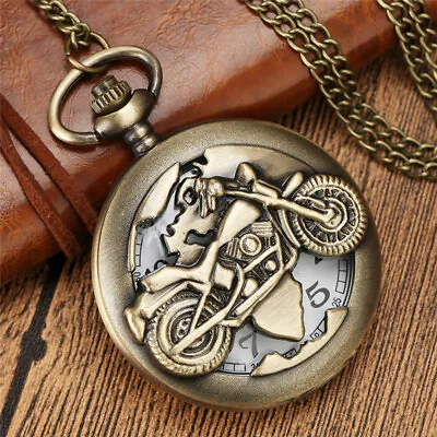 Hollow 3D Motorcycle Quartz Pocket Watch Necklace Chain Gift Reloj De Bolsillo • $4.64