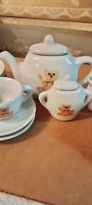 Doll Porcelain Tea Set Miniature Cup Tableware Kitchen 16 Pcs. Teddy Bears • $10