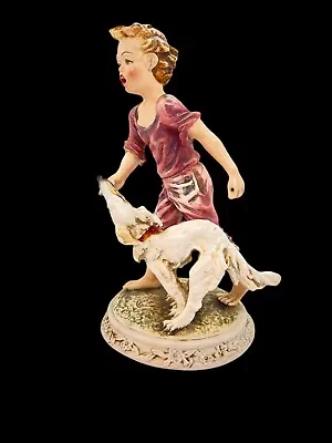 1950’s Borzoi & Boy Signed C. Mollica 10  Capodimonte Dog Figurine Italy • $674