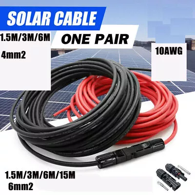 £9.23 • Buy 1 Pair Solar Panel Extension Cable Wire Black & Red 12/10 AWG Connector MC-4 UK