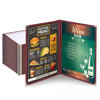 WeChef 30 Pack Restaurant Menu Covers 8.5 X 11 Double Fold 2 Pages 4 Views Trans • $94.99