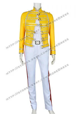 $156.99 • Buy Freddie Mercury Costume Queen Band Lead Vocals Cosplay Yellow Outfit Halloween