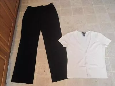 Apostrophe Misses Sz 2 Vaness Black Pinstriped Dress Pants &  Top S LOT D3 • $15