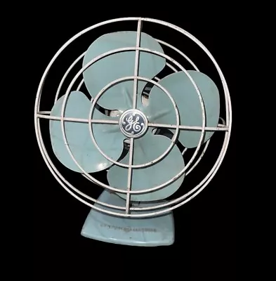 Vintage USA GE General Electric Cage Fan F15S107 Aqua Blue Works Video 12” • $22