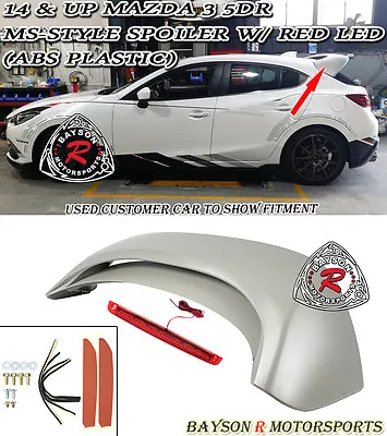 Fits 14-18 Mazda 3 Hatch 5dr MS-Style Rear Roof Spoiler (ABS) + Red Lens LEDs • $179.99