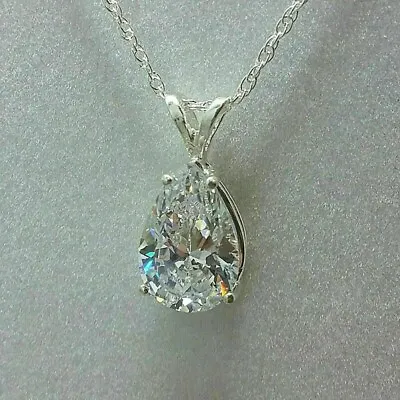 3Ct Pear Cut Moissanite Solitaire Charm 18  Pendant Necklace 925 Sterling Silver • $72.83