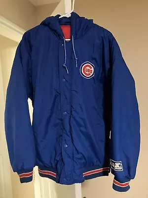 Chicago Cubs Blue Puffer Starter Jacket Large   Coat MLB Bomber Hooded • $49.99