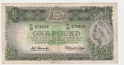 1961 Australia 1 Pound Banknote - Coombs / Wilson - R34 - Fine - # 31913 • $33