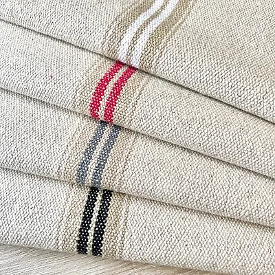 Thick FRENCH Linen Look Stripe Fabric. 145 Cm Wide  Price Per 1/2 Metre • £13.50
