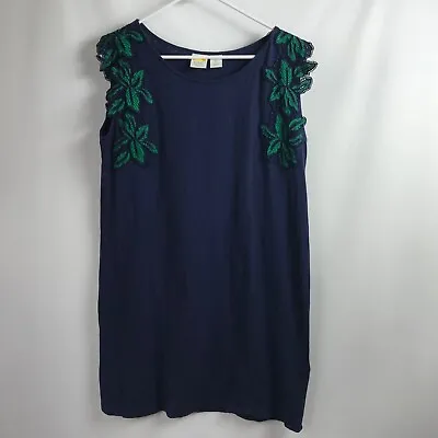 C&C California Shift Dress Womens Large Embroidered Applique Navy Blue Sleeveles • $15.73