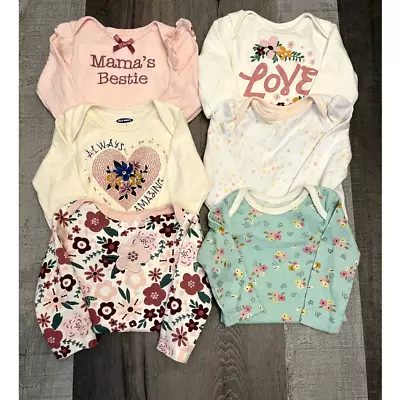 Lot Of 6 Baby Girl Infant 0-3 Months 6 Long Sleeve BodySuits ~ GAP ~ Carter's ~  • $11.59