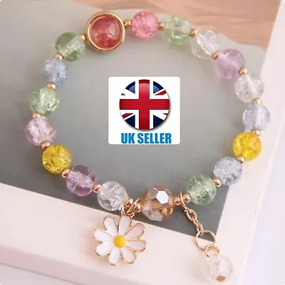 Daisy Flower Crystal Beaded DIY Simple Color Small Daisy Bracelet Girls • £4.99