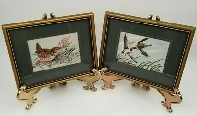 Vintage Set Of 2 J&J Cash Ltd Bird Floral Framed Silk Woven Art Coventry England • £38.60