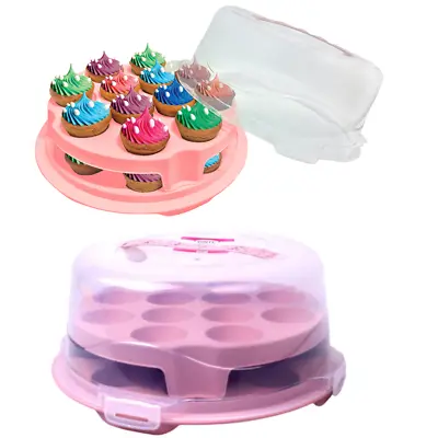 White Plastic Cake Box Carrier Cupcake Storage 2 Tier Rack Clear Lid Lockable • £9.89