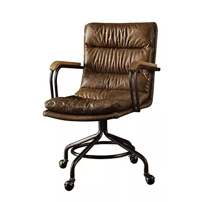 Acme Hedia Leather Swivel Office Chair In Vintage Brown • $378.95