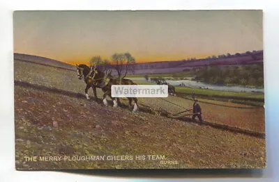 The Merry Ploughman Cheers His Team - Farm Horses Plough - Old Tuck Postcard • £1.79