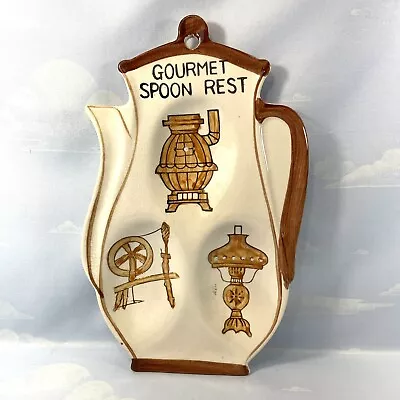 Vintage Mid-Century Ceramic Teapot Shape Wall Mount “Gourmet” Triple Spoon Rest • $12.98