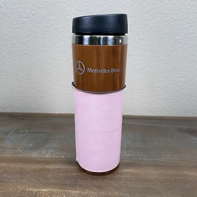 Mercedes Benz Tumbler Travel Mug With Wood Finish Pink Leather Sleeve Screw Top • $30