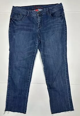 Elle Cropped Dark Jeans Women Size 14 (Measure 34x26) Straight Raw Hem • $12.22