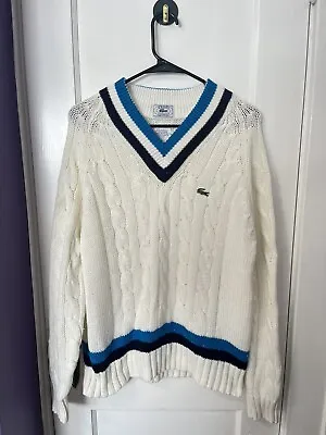 Vintage IZOD LACOSTE Cable Knit Cricket Tennis V-NeckPull Over  Sweater SzM • $84.99