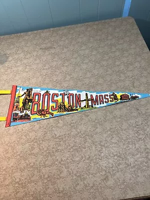 VTG MASSACHUSETTS MA MASS. PENNANT Old Ironsides BOSTON Plymouth Rock LIGHTHOUSE • $9.50