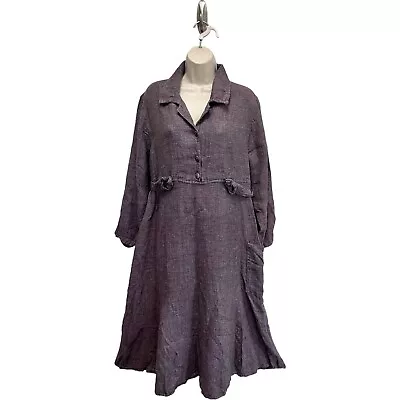 Flax By Jeanne Engelhart RARE Vintage NWT Purple Thermal Linen Maxi Dress S • $99.95