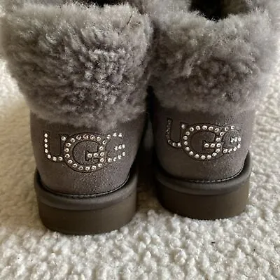 UGG Mini Boot Size 5 Bling Ankle Boots Bootie Grey Bedazzled Sparkle Sheepskin • $74.95