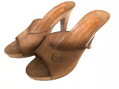Vintage 1970s-80s Candies Brown High Heel Slides Size 5 • $105
