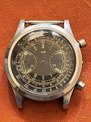 Lip Vintage Clam Shell Chronograph All Steel Case Nice Black Gilt Dial 4 Repair • $305