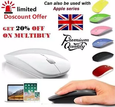 2.4GHz Wireless Cordless Mouse Slim Mice Optical Scroll PC Laptop Computer USB • £3.29