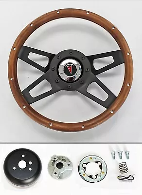 69-93 GTO Firebird LeMans Tempest 13 1/2  4 Spoke Wood On Black Steering Wheel • $187.95