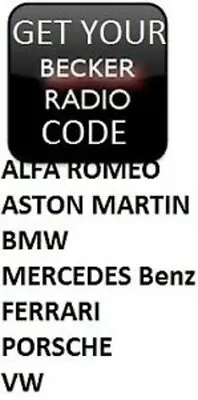 Unlock Your Becker Radio Stereo Code Bmw Mercedes Benz Kia Aston Martin Ferrari • £1.99