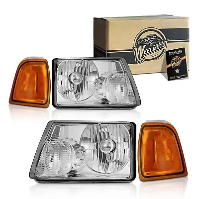 WEELMOTO Headlights For 2001-2011 Ford Ranger Chrome Lamps Amber Corner LH+RH • $54.88