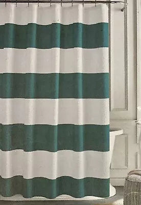 Tommy Hilfiger Green White Cabana Stripe Seersucker Fabric Shower Curtain • $36.95