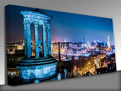 Night View From Calton Hill To Edinburgh Panoramic Canvas Wall Art Picture Print • £29.99