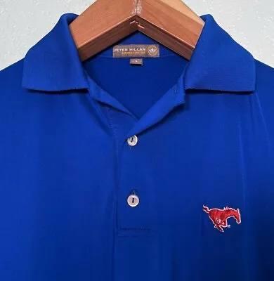 Peter Millar Summer Comfort Blue Golf Polo Shirt SMU Mustangs Logo Mens Small • $42.86