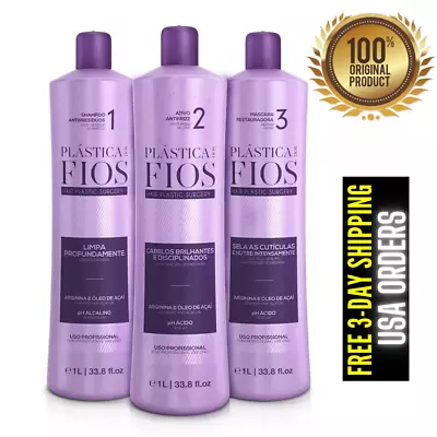 Cadiveu Plastica Dos Fios Straightener Brazilian Keratin Hair Treatment 3x 1L • $107.97