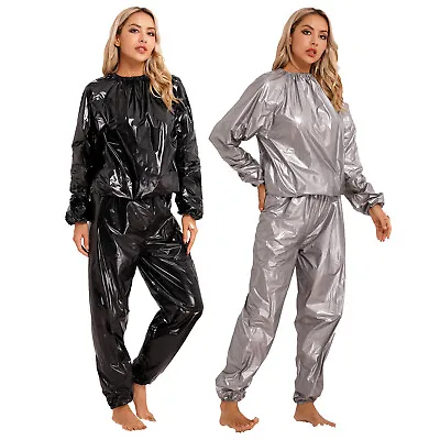$27.48 • Buy Men Women 2Pcs Sauna Suit Elastic Sportsuit Long Sleeve Tops With Sweatpants Set