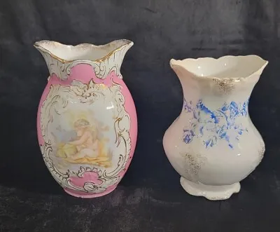 Old-Wheeling Pottery La Belle China Antique 2 Vases Semi-Porcelain 1893- 1900s • $39