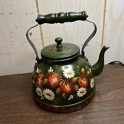 Vintage Folk Art Hand Painted Metal Tea Pot • £37.22